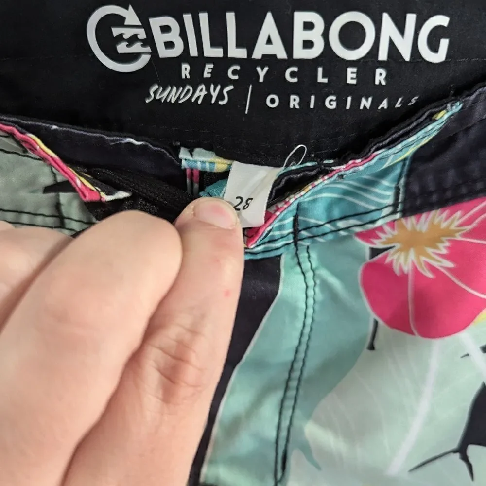 Billabong green pink tropical palm print board shorts swim bottom trunks mens 28